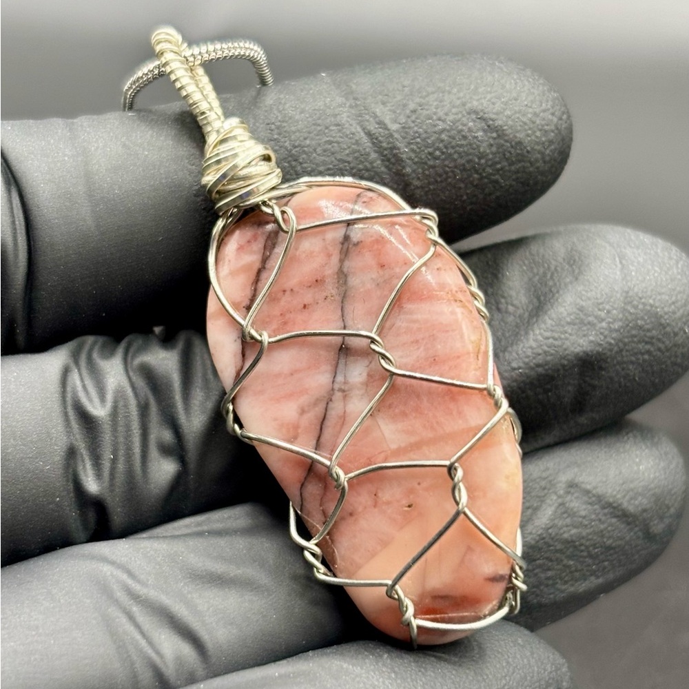 Handcrafted Pink Stone Wire Wrapped Pendant